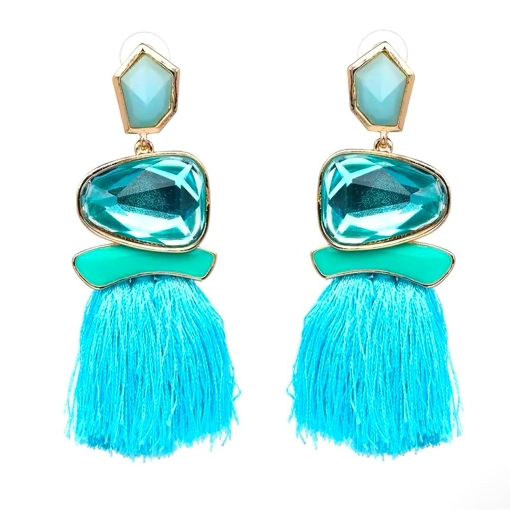 Anthropologie Bold Blue Tassel Earrings